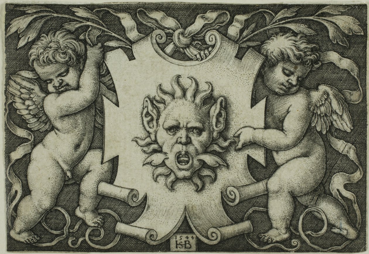 Ornament met een Masker Gehouden door Twee Genii door Hans Sebald Beham