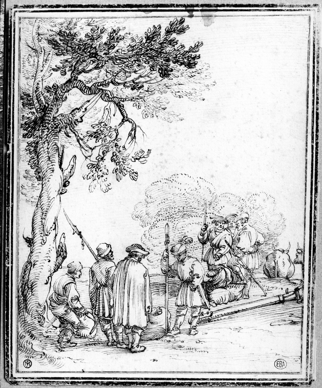 Boeren en Soldaten die Handelen door Hans Sebald Beham
