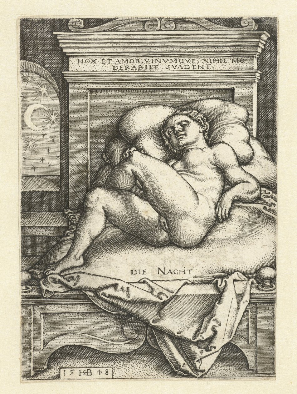 Slapende naakte vrouw als de Nacht door Hans Sebald Beham
