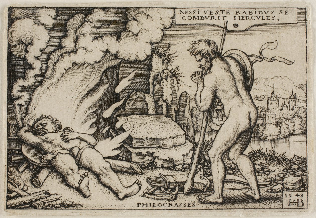 De dood van Hercules, uit De werken van Hercules door Hans Sebald Beham