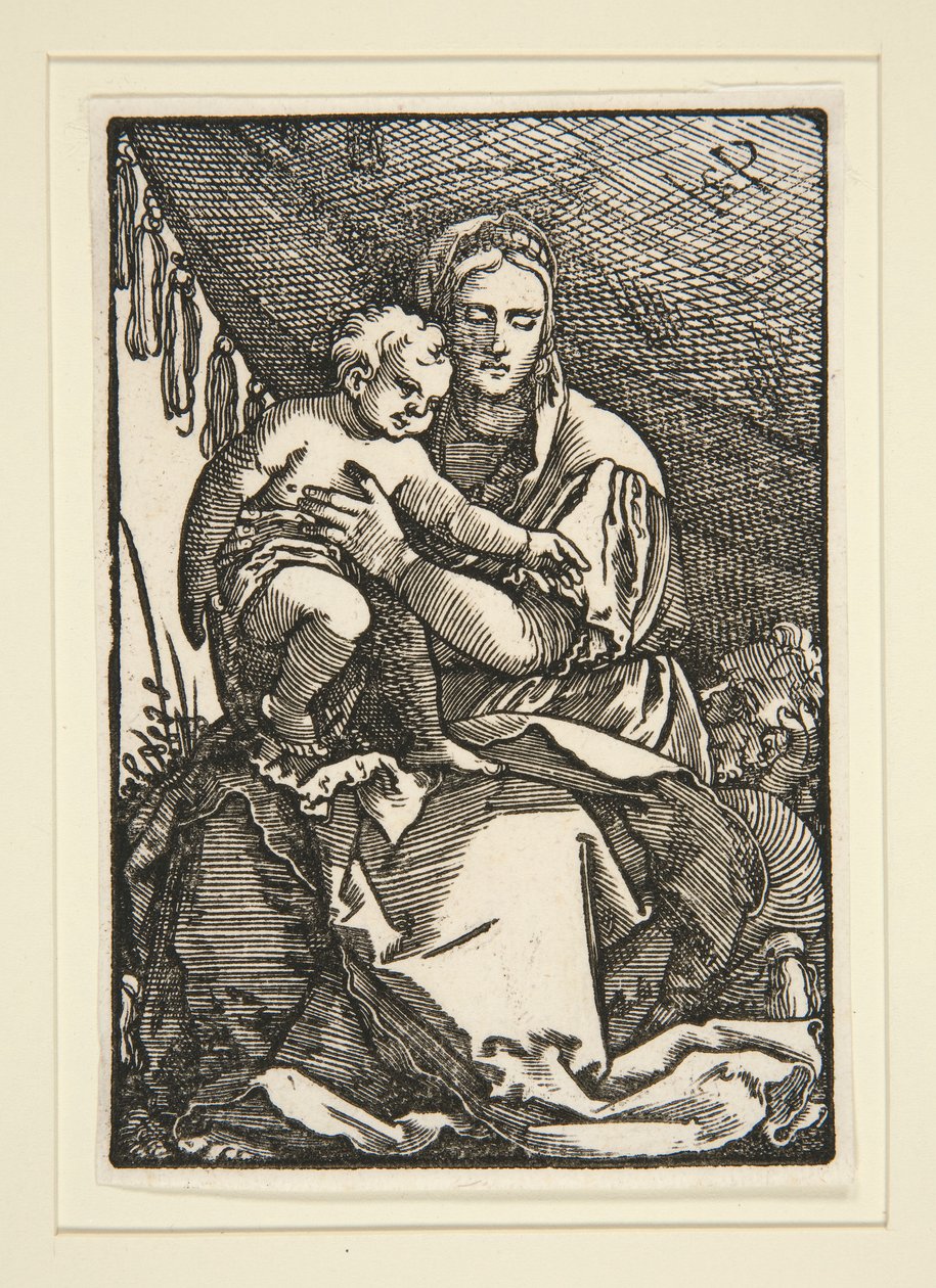 De Heilige Familie onder het baldakijn door Hans Sebald Beham
