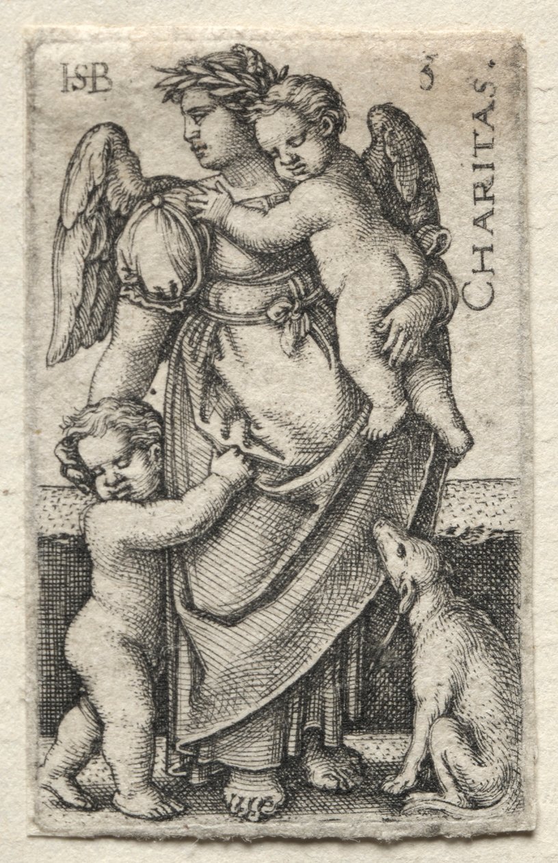 De Kennis van God en de Zeven Hoofddeugden: Liefdadigheid - Charitas door Hans Sebald Beham