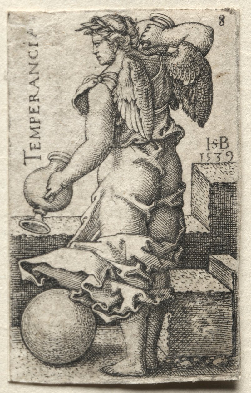 De Kennis van God en de Zeven Hoofddeugden: Gematigdheid - Temperancia door Hans Sebald Beham