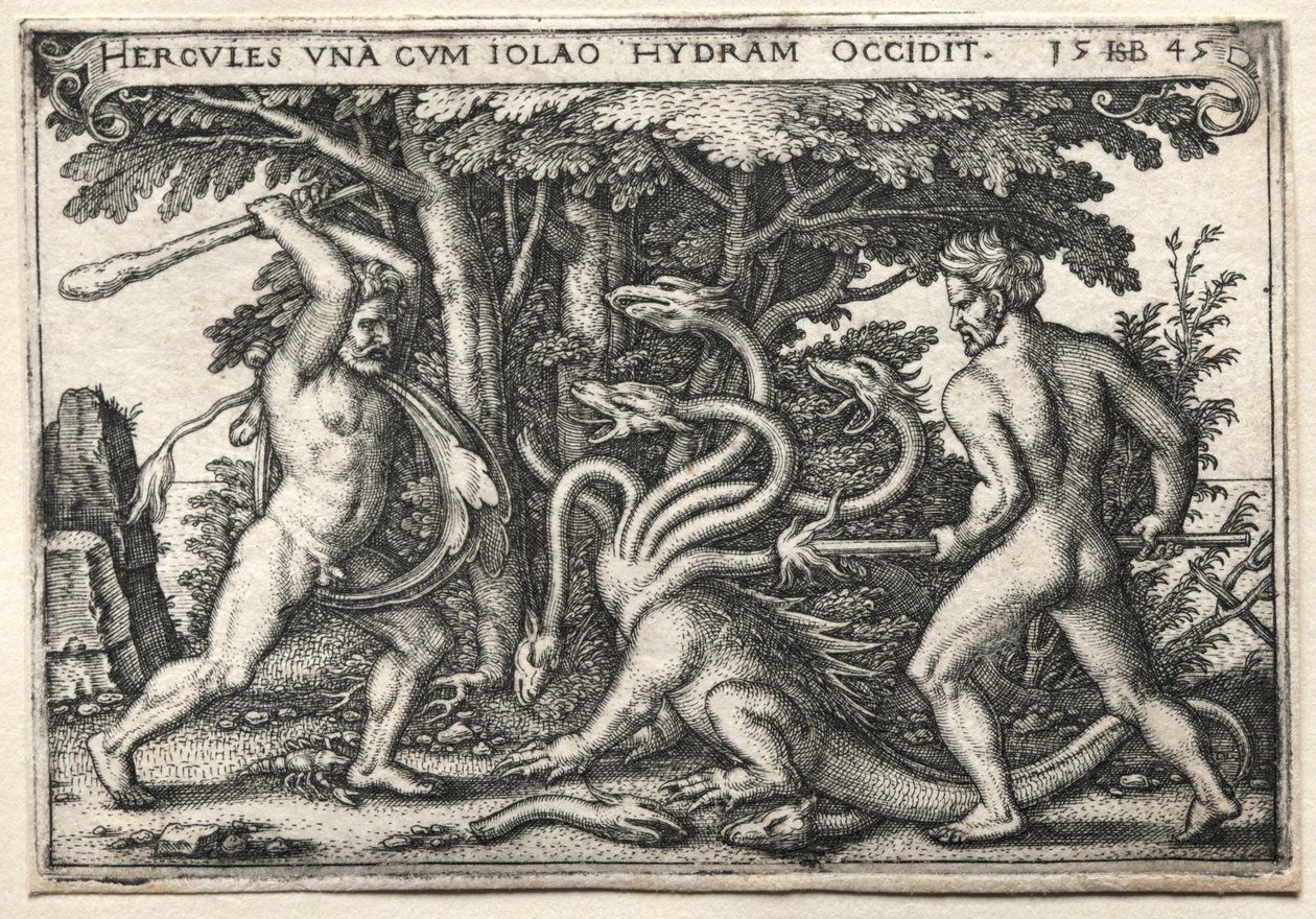 De werken van Hercules: Hercules doodt de Lerneïsche Hydra door Hans Sebald Beham