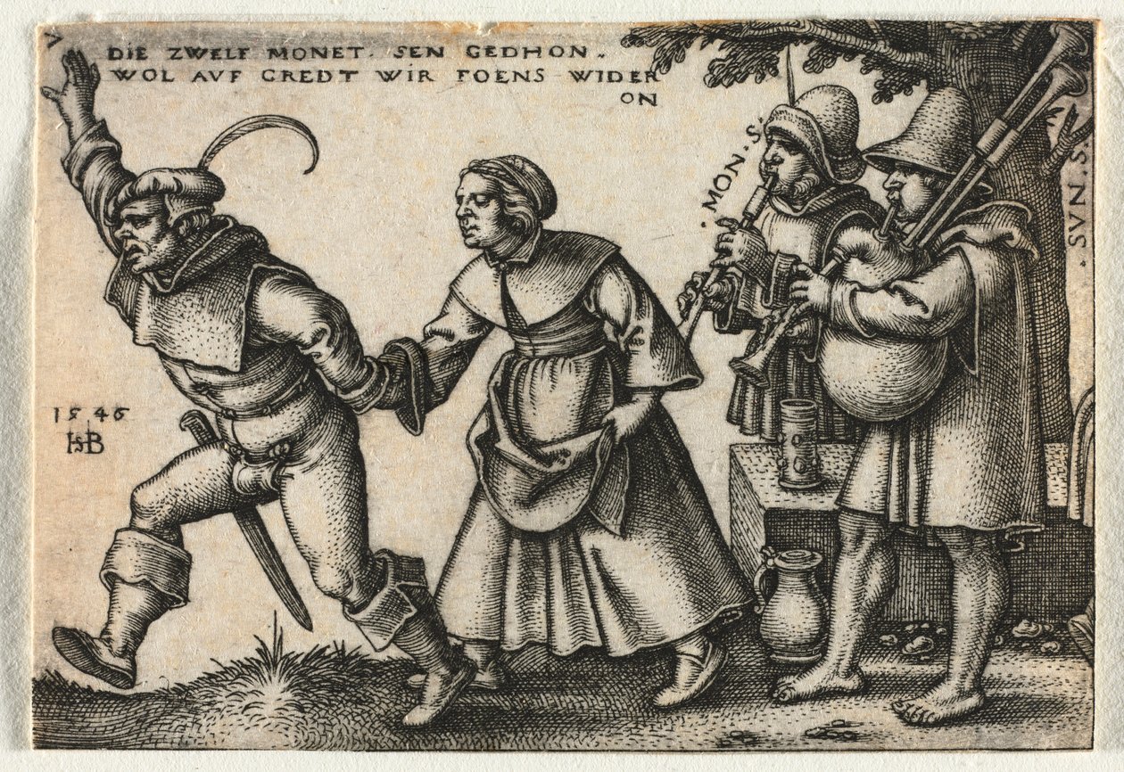 De Boerenbruiloft of de Twaalf Maanden: Nr. 7, 1546 door Hans Sebald Beham