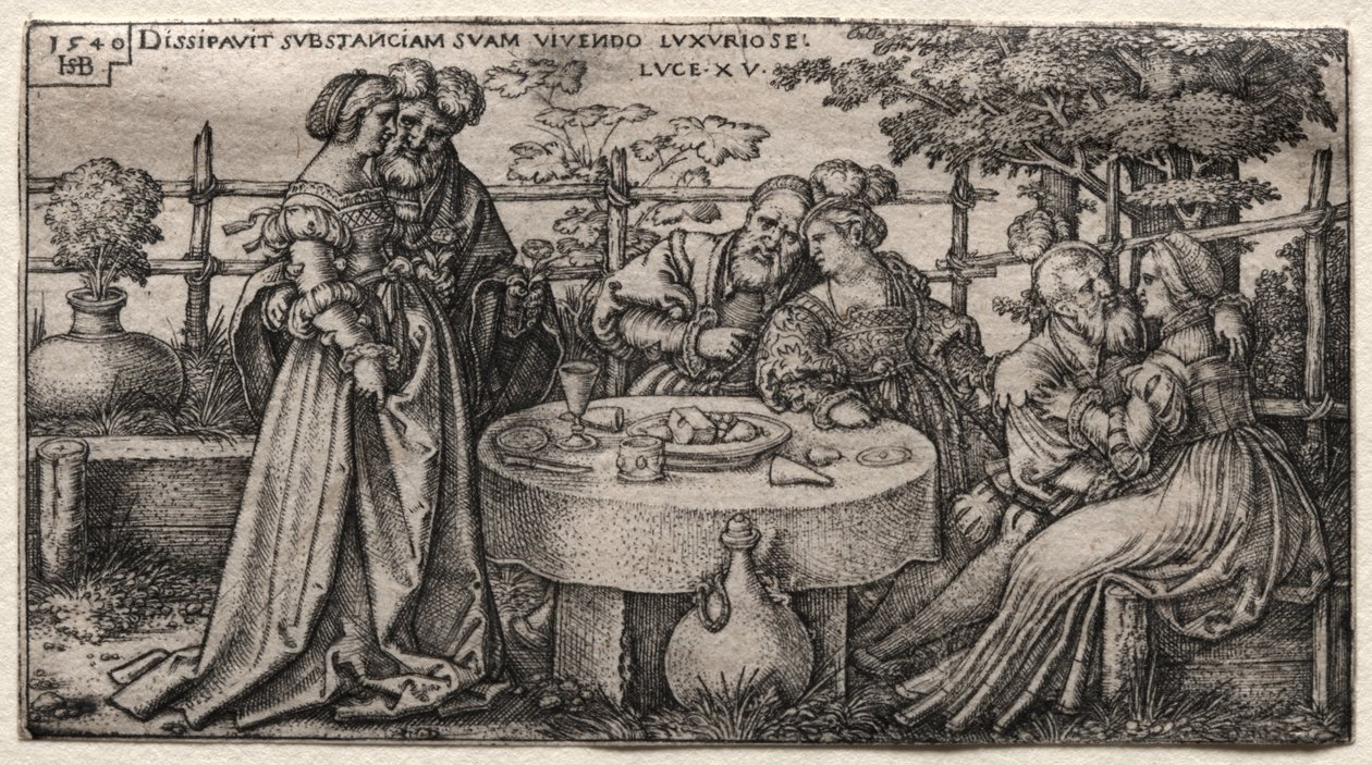 De verloren zoon: Verkwisting van zijn fortuin door Hans Sebald Beham