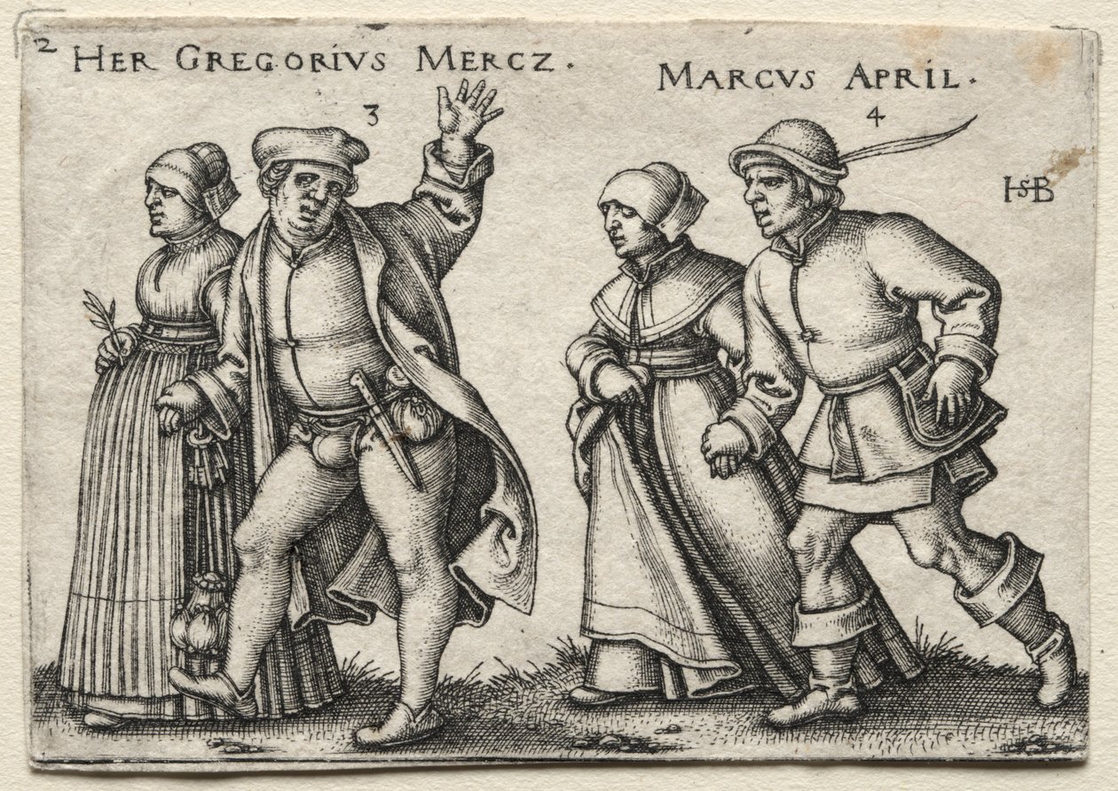 Het Dorpshuwelijk: Her Gregorius Mercz / Marcus April door Hans Sebald Beham