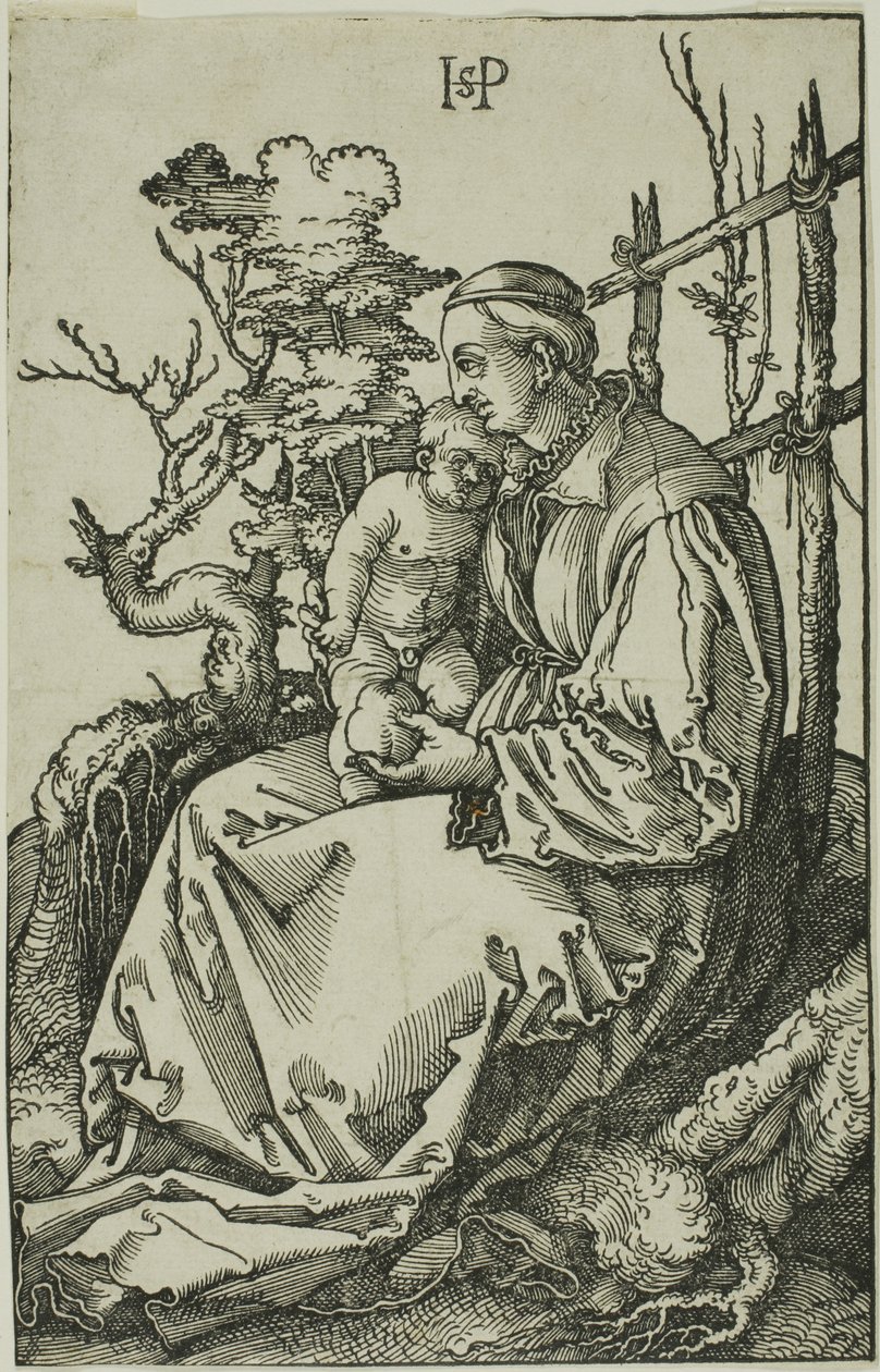 De Maagd met de Peer en het Kind op de Bank door Hans Sebald Beham