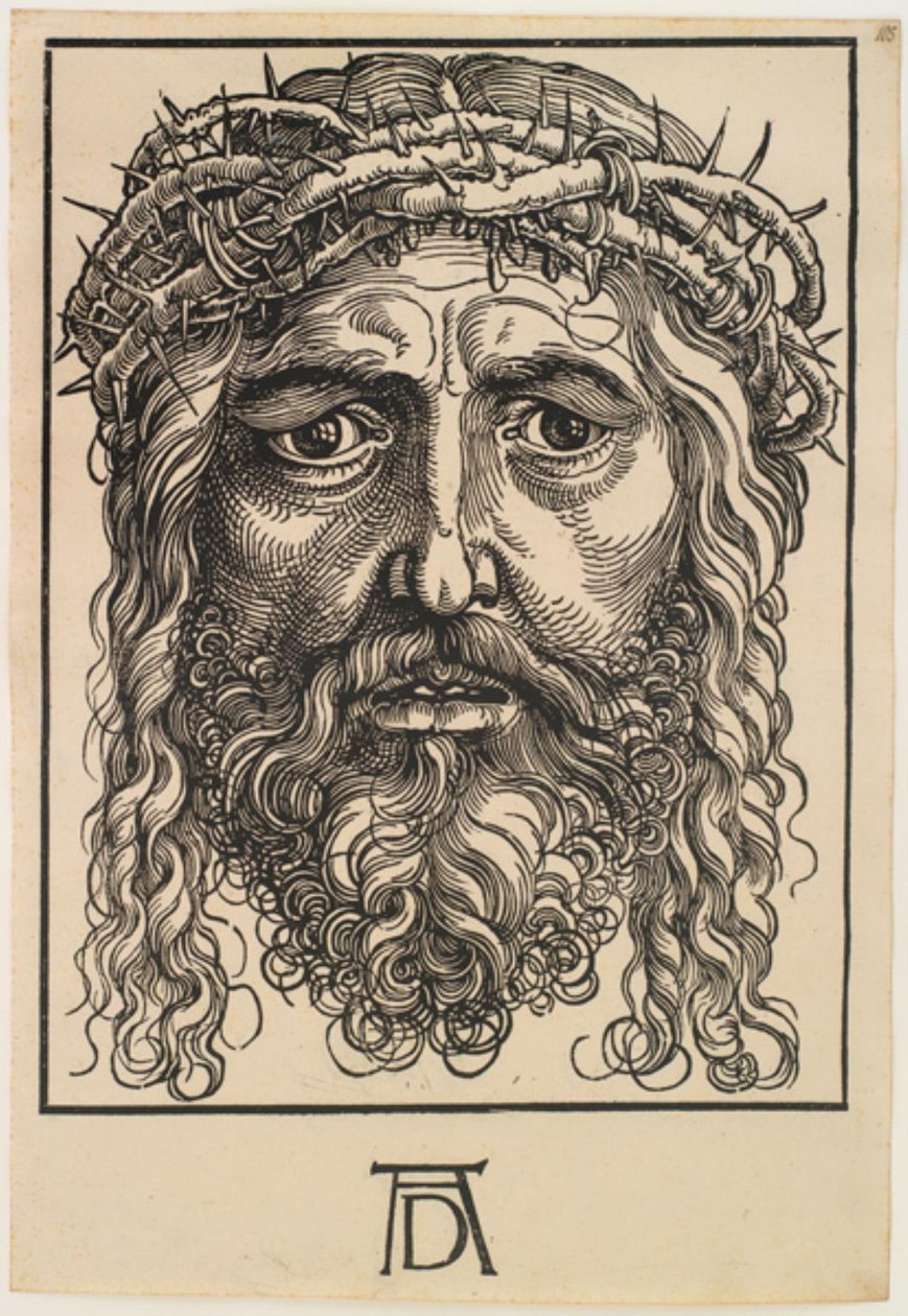 Het hoofd van Christus gekroond met doornen door Hans Sebald Beham
