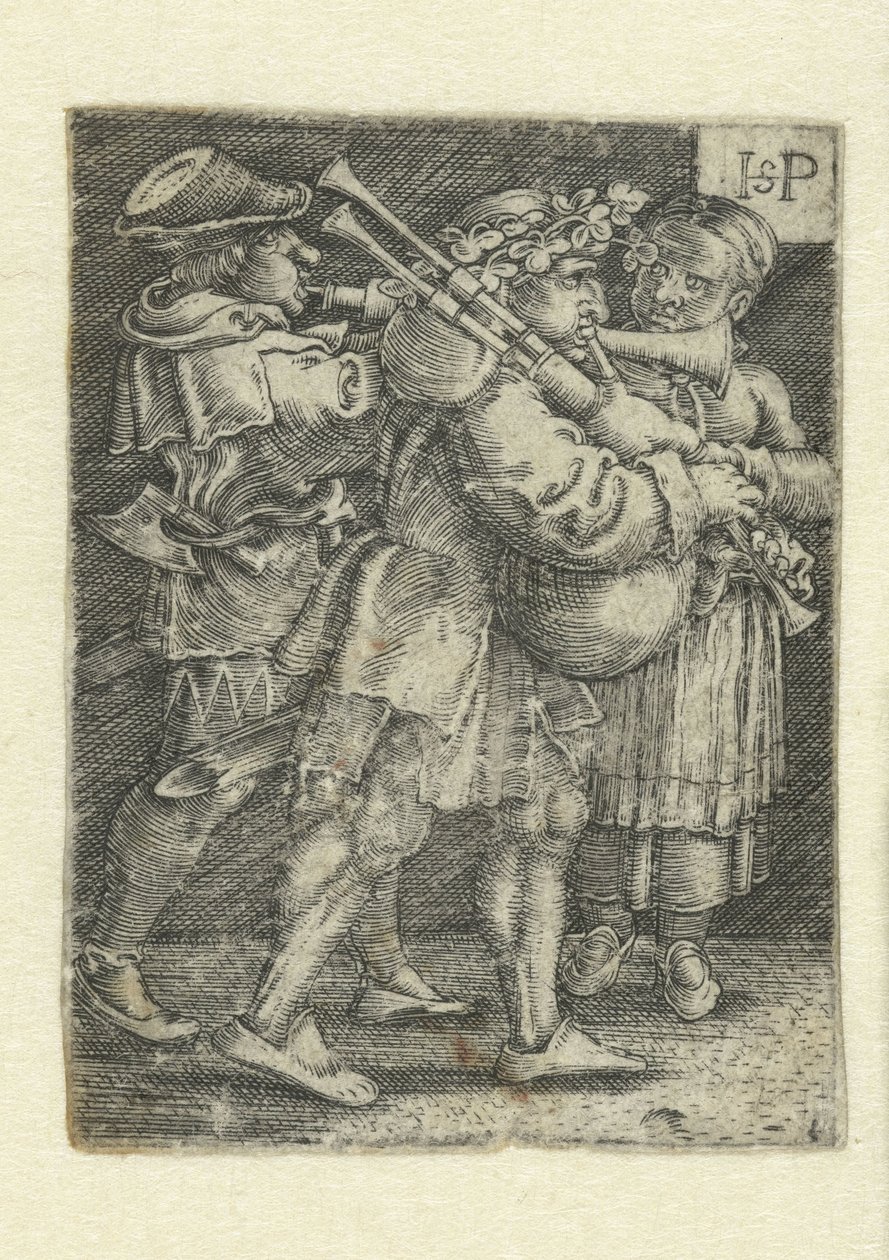 Twee muzikanten en een meisje door Hans Sebald Beham