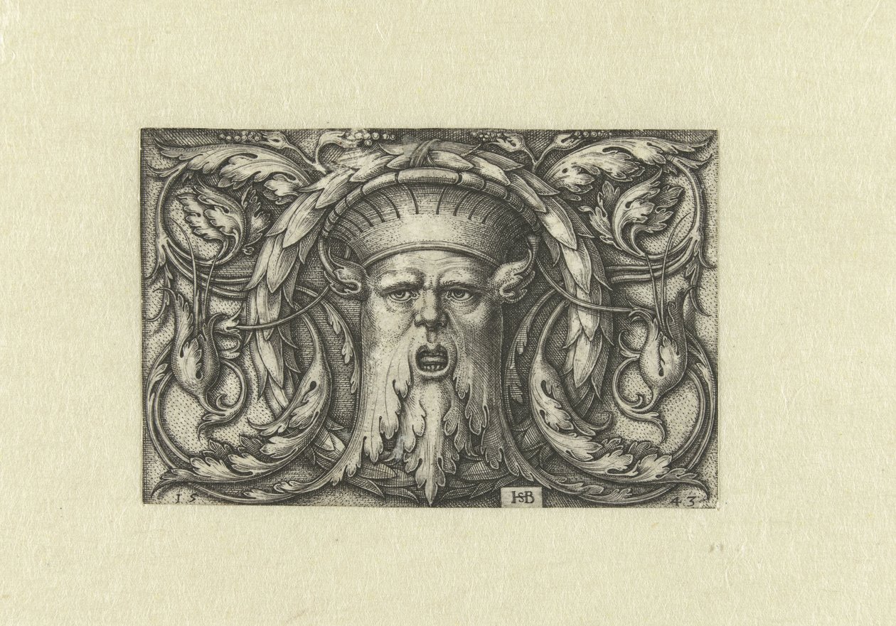 Vlakdecoratie. Masker met een kroon door Hans Sebald Beham