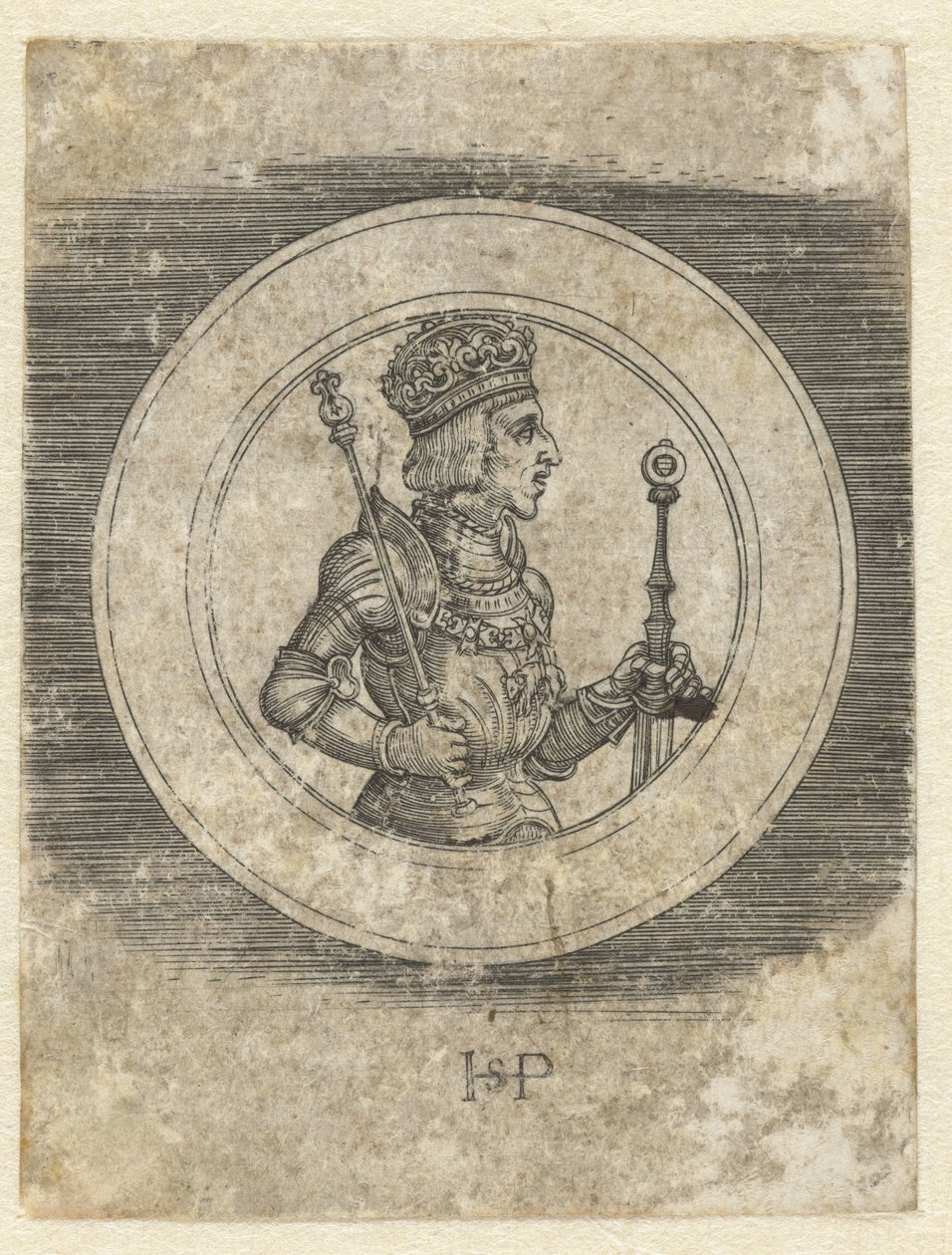 Voorkant van penning met portret van Koning Ferdinand I van Hongarije en Bohemen, ten halven lijve door Hans Sebald Beham