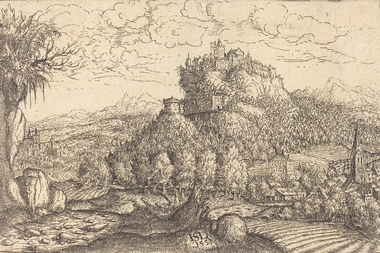 Landschap met een kasteel in het midden, 1553 door Hans Sebald Lautensack