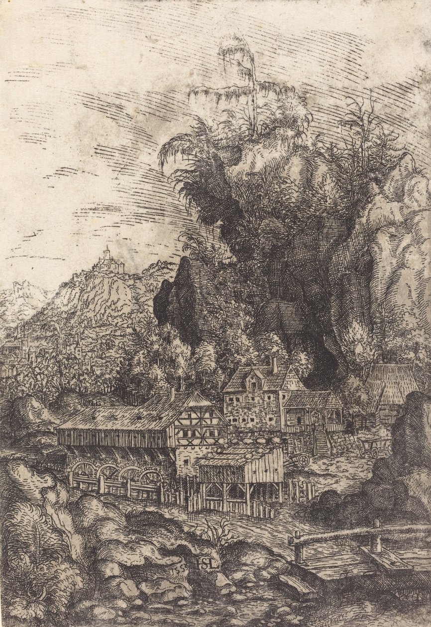 Landschap met een Watermolen door Hans Sebald Lautensack