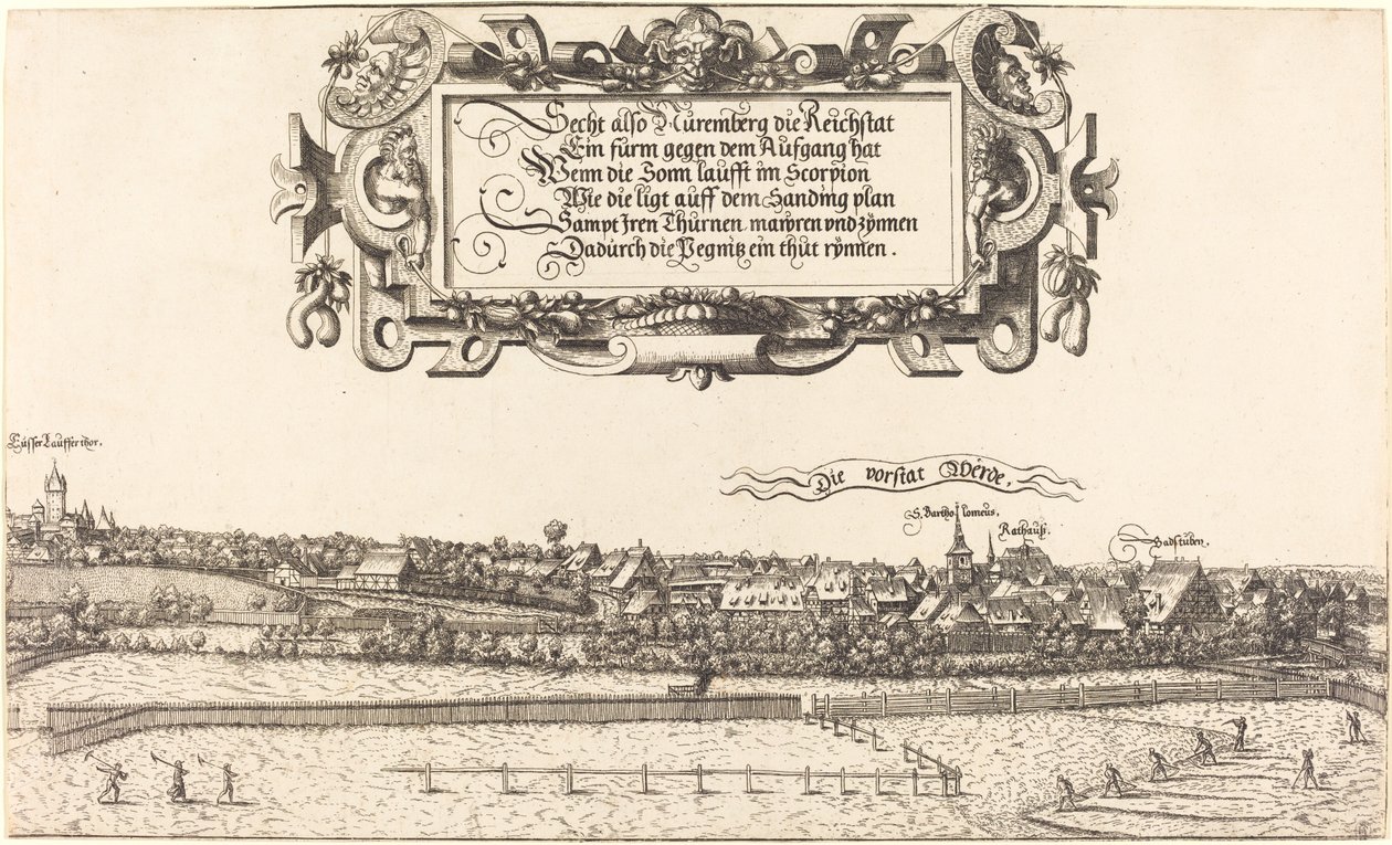 Uitzicht op Neurenberg vanuit het oosten (rechter gedeelte) door Hans Sebald Lautensack
