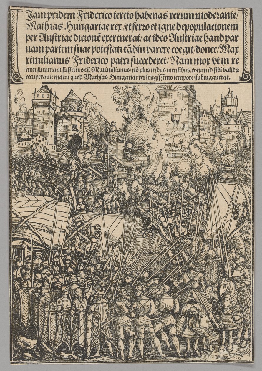 Verdrijving van de Hongaren, plaat 13 uit Historische scènes uit het leven van keizer Maximiliaan I van de Triomfboog door Hans Springinklee