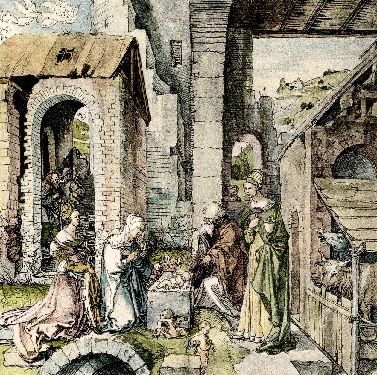 Aanbidding van het Kind Jezus met St. Catharina en Barbara door Hans Suess Kulmbach