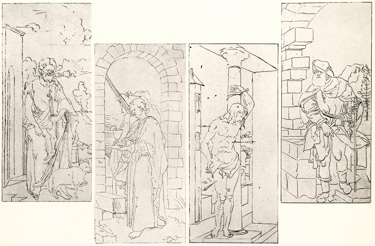 Johannes de Doper en Johannes de Evangelist, evenals St. Sebastian en St. Rochus door Hans Suess Kulmbach