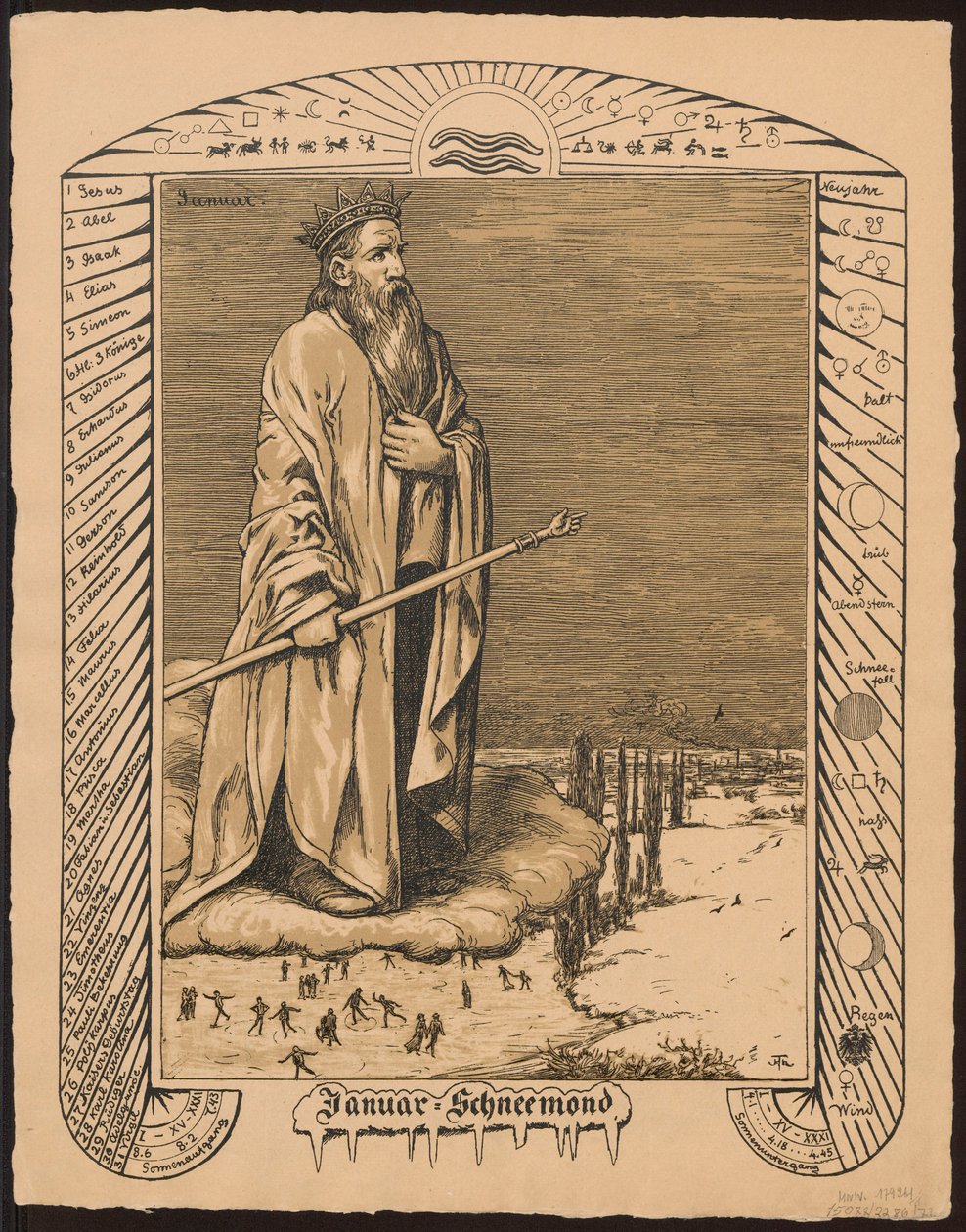 Allegorie van januari. Ontwerpen voor de „Eeuwigdurende kalender in beelden“, deel I, 1881-1901 (Eeuwigdurende beeldkalender) door Hans Thoma