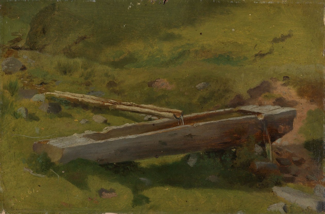 Boomstam als waterbak door Hans Thoma