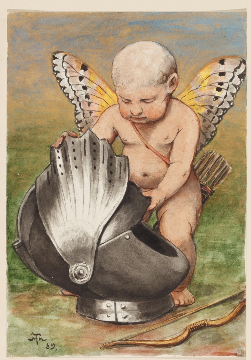 Cherub met helm door Hans Thoma