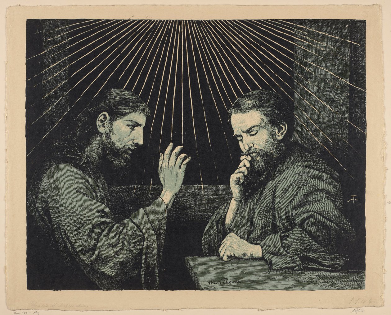 Christus en Nicodemus door Hans Thoma