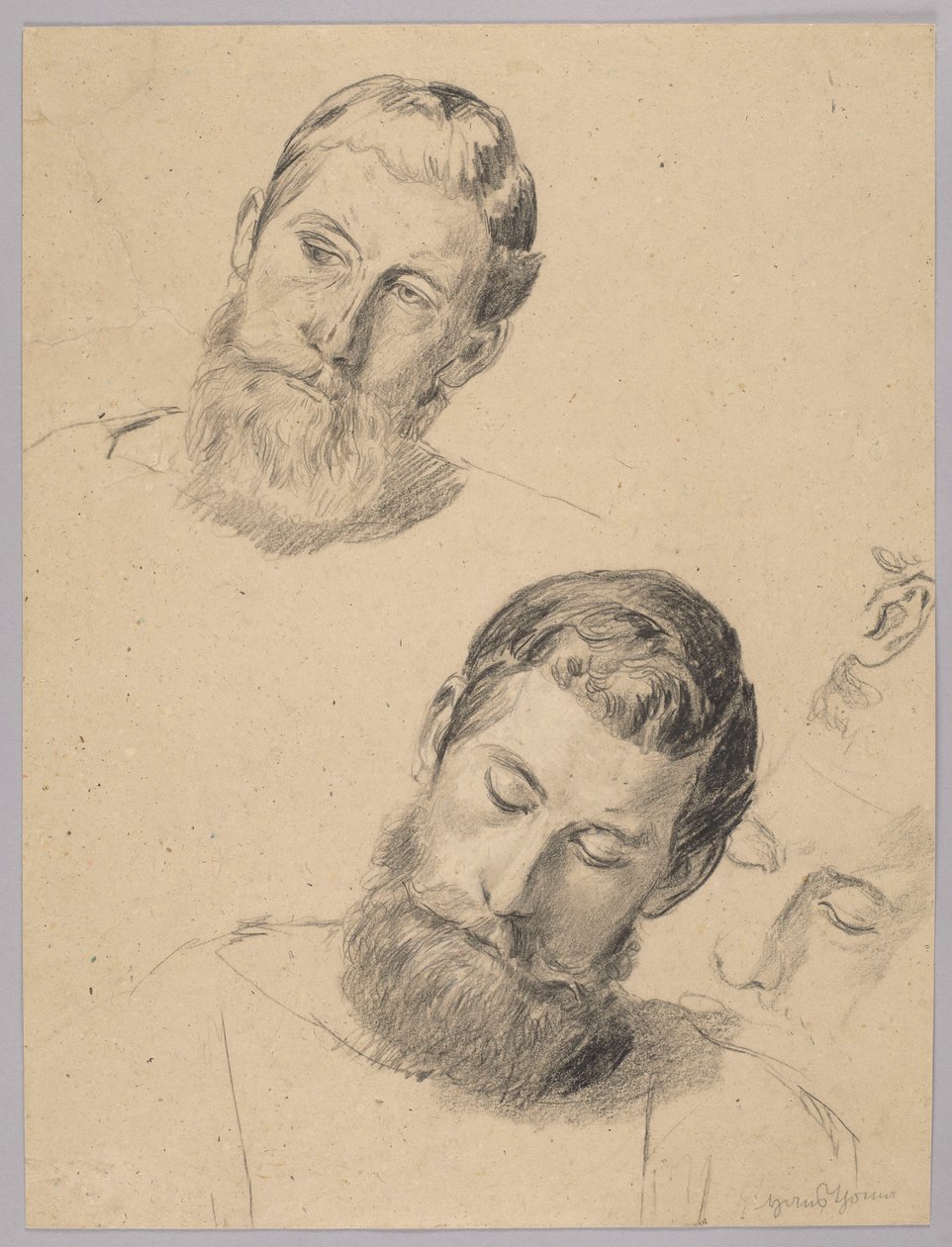 Vier studies van het hoofd van een man met een baard door Hans Thoma
