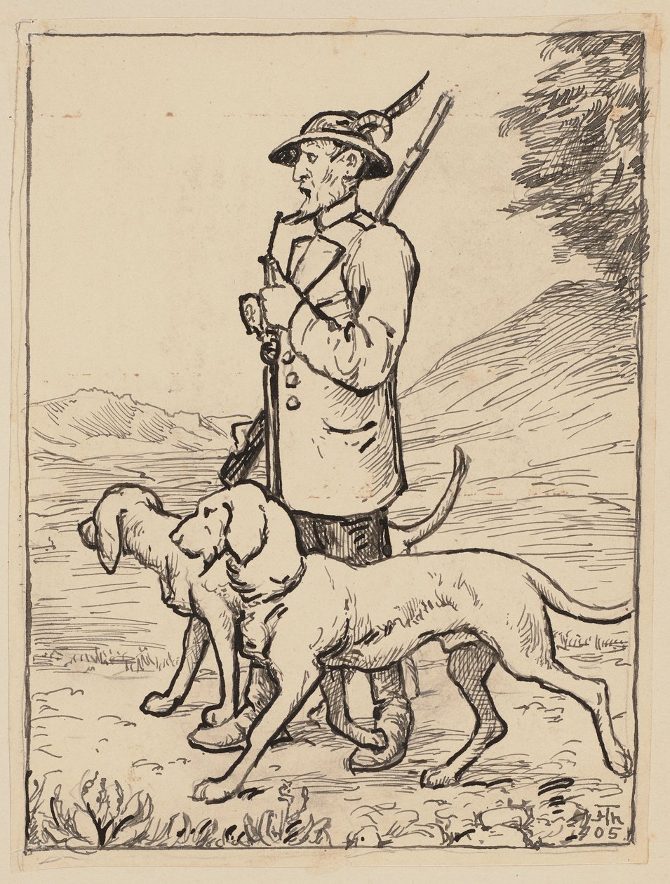 Tekening voor het leesboek: Jager door Hans Thoma