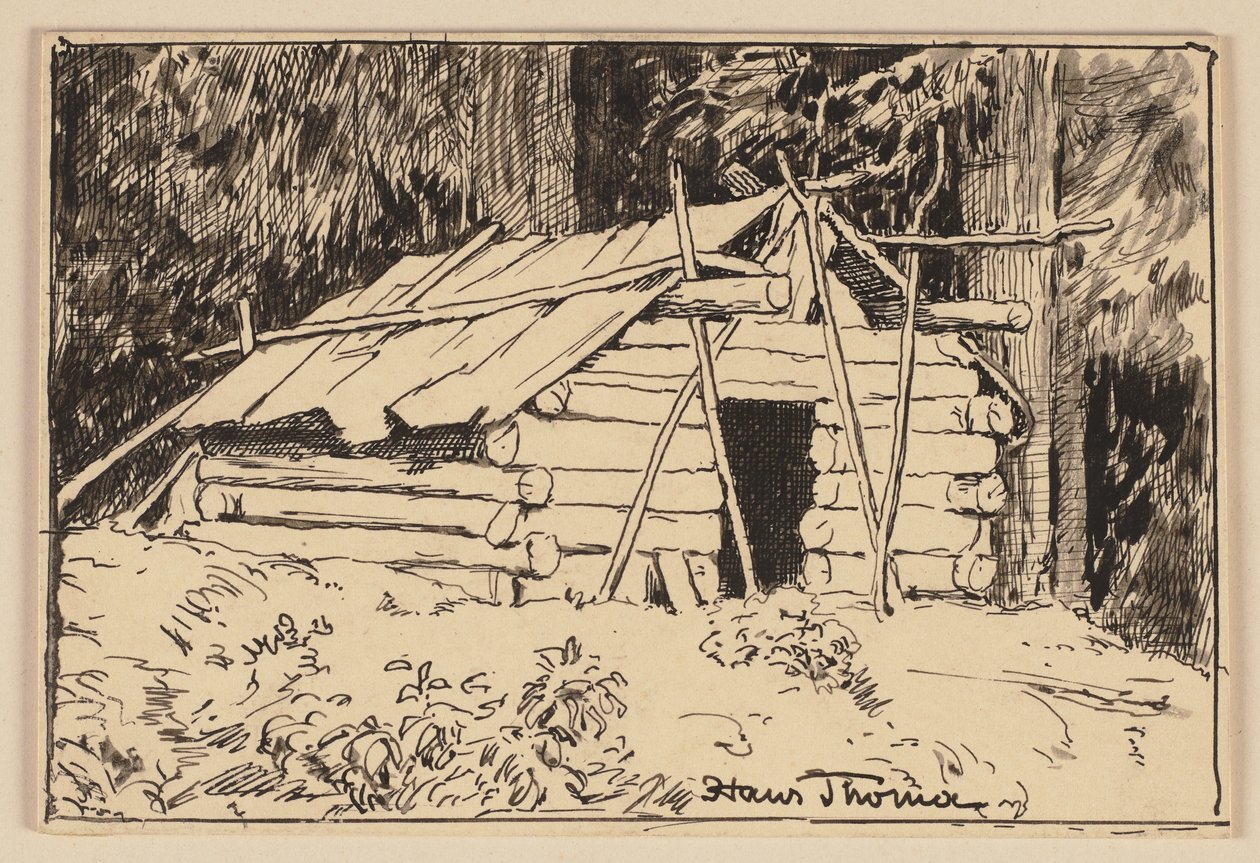 Tekening voor het leerboek: Hut door Hans Thoma