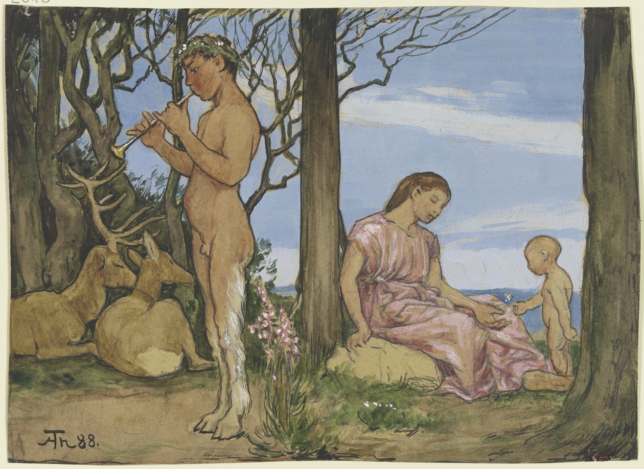 Faun en nimf door Hans Thoma