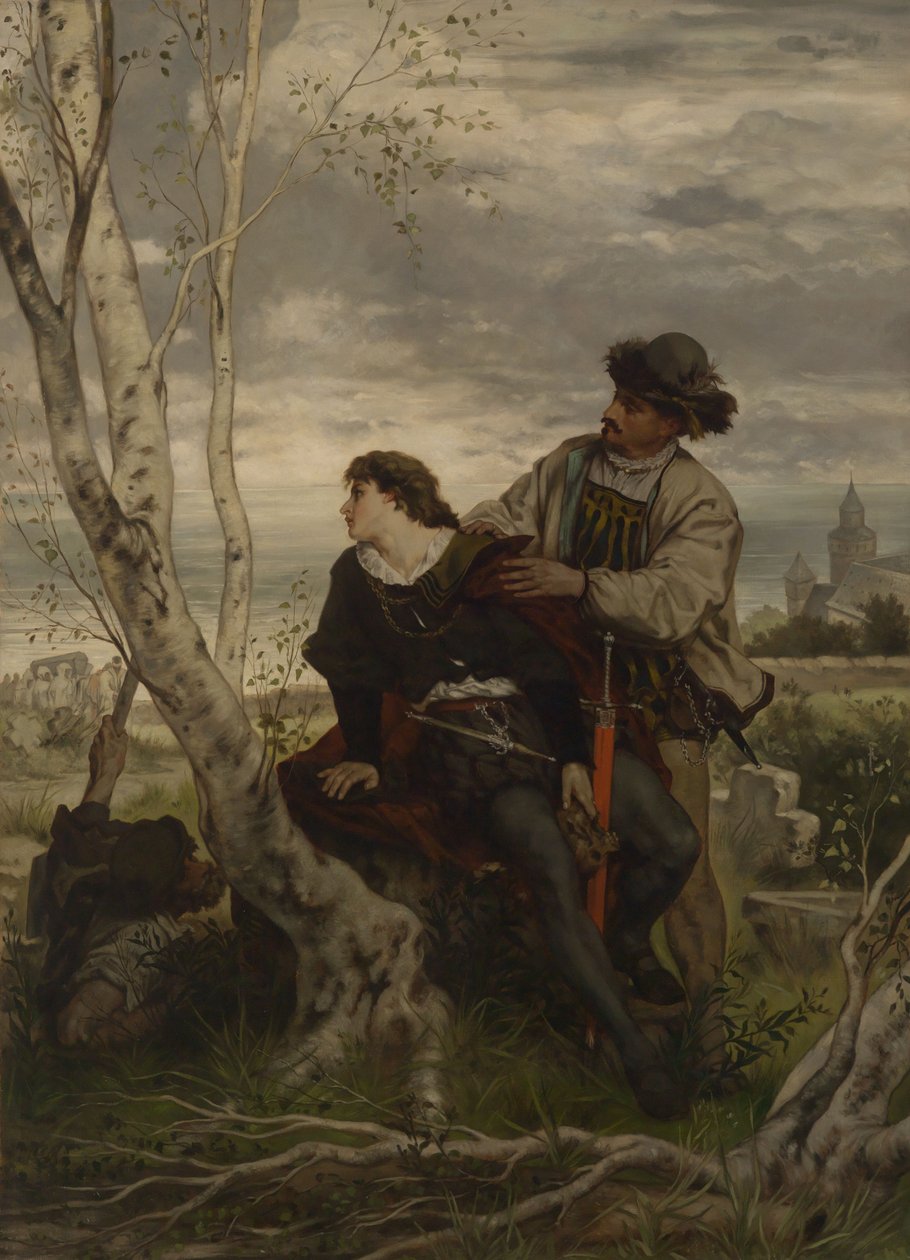Hamlet en Horatio bij het graf van Ophelia door Hans Thoma