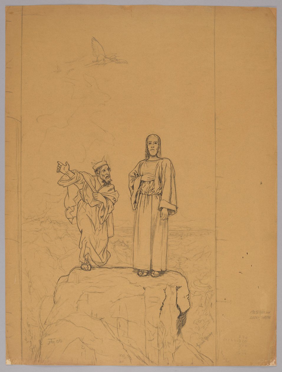 Die Versuchung Christi, verso: Christus gekreuzigt door Hans Thoma