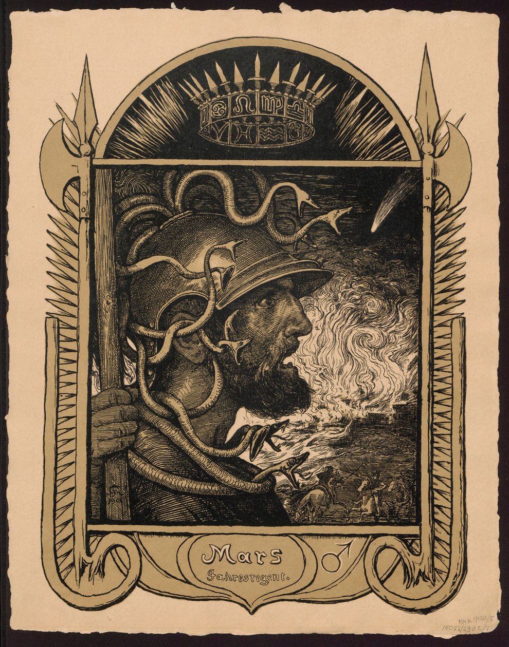 "Mars Jahrersregent". Mars als heerser van het jaar. Ontwerpen voor de "Eeuwige beeldkalender", deel II (Immerwährender Bilderkalender) door Hans Thoma