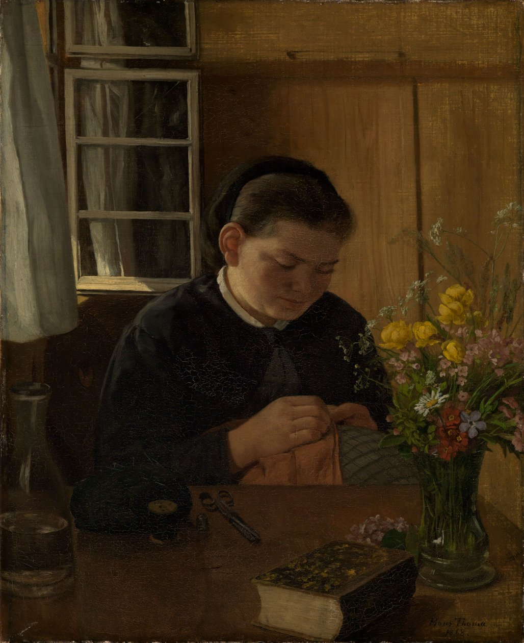 Naaiend meisje door Hans Thoma