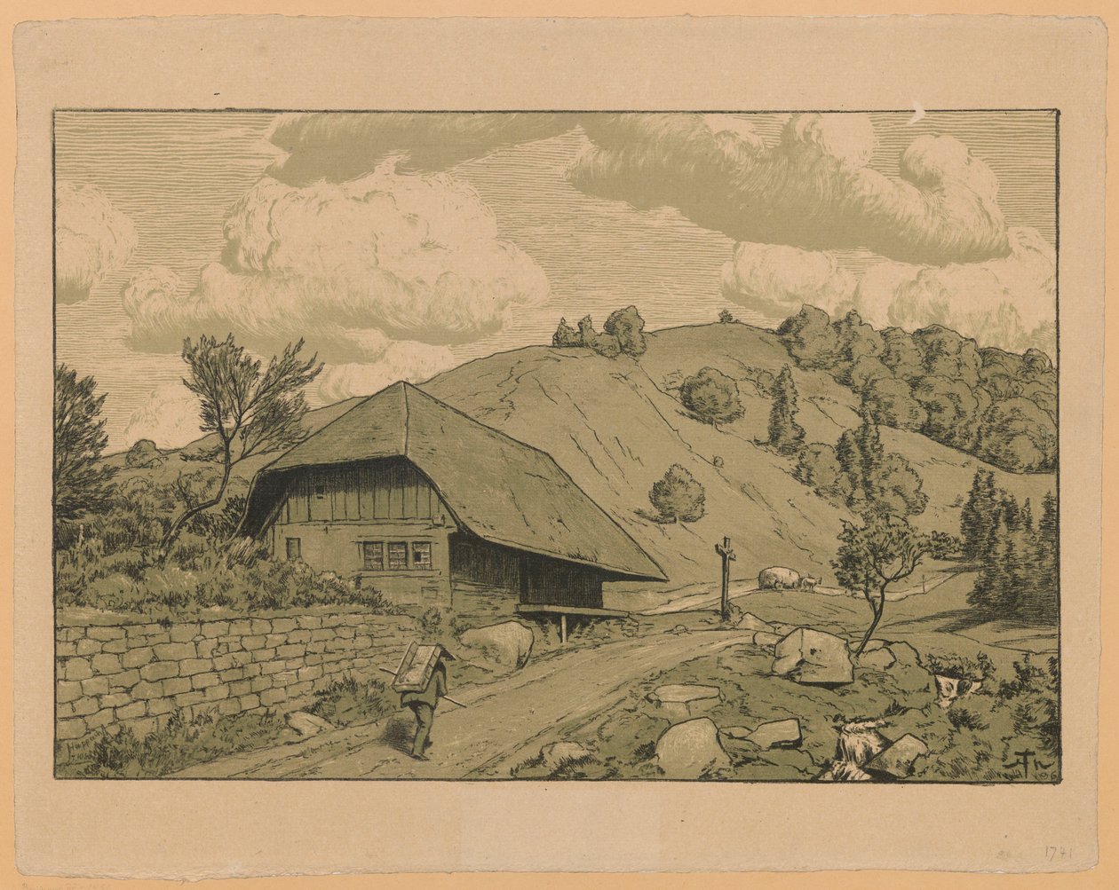 Landelijk landschap met een wandelaar uit de omgeving van Happach in het Zwarte Woud door Hans Thoma