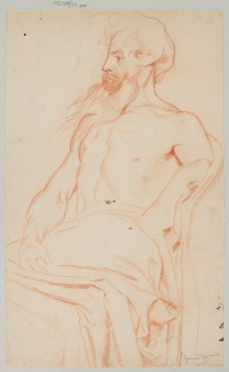 Een halfnaakte oude man met een baard door Hans Thoma