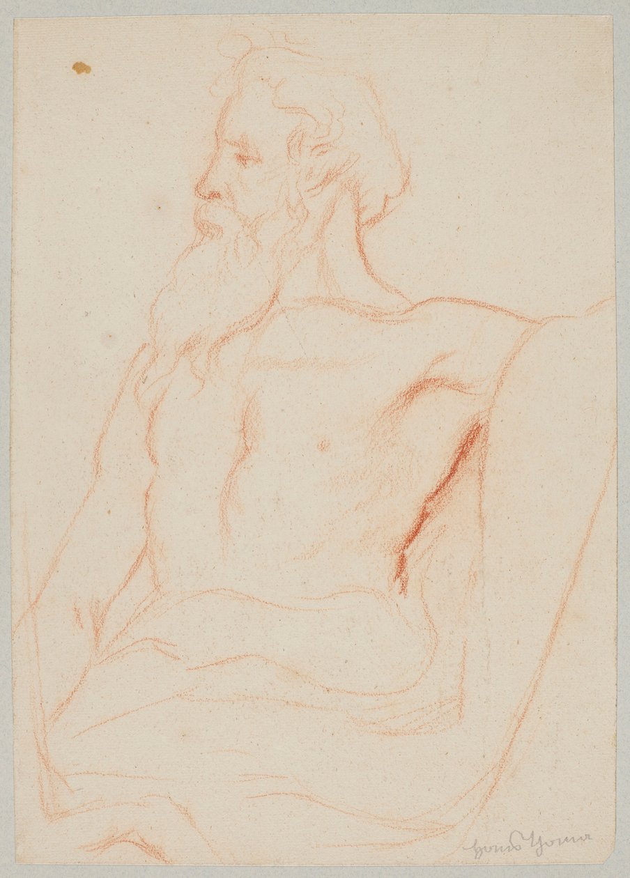 Halfnaakte oude man met baard door Hans Thoma