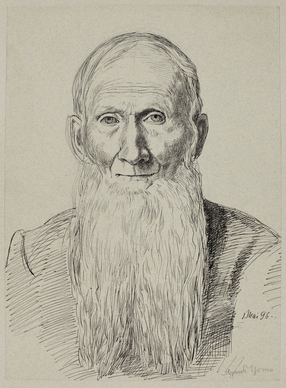 Buste van een oude man met een lange baard door Hans Thoma