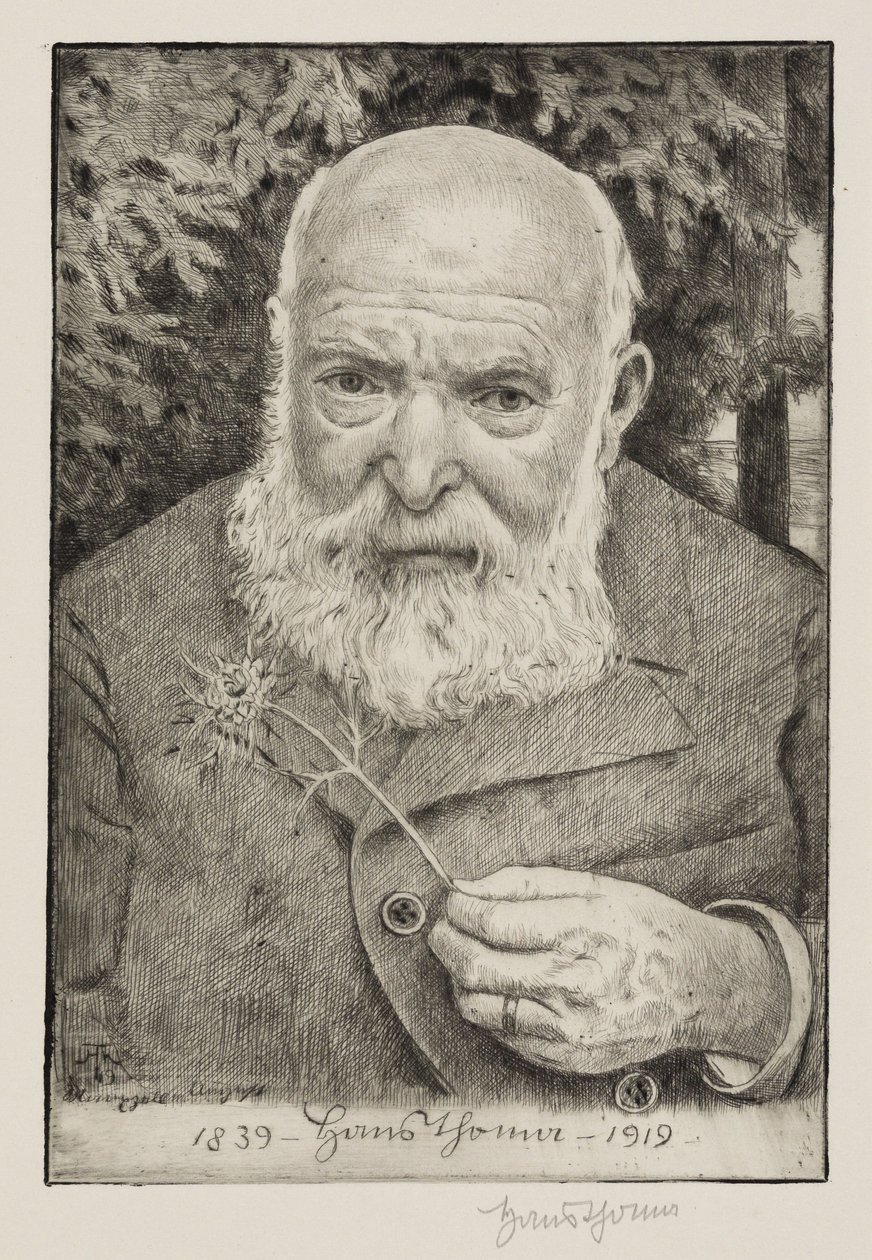 Zelfportret VI met bloem door Hans Thoma