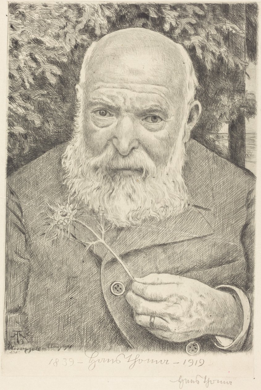 Zelfportret VI met bloem door Hans Thoma