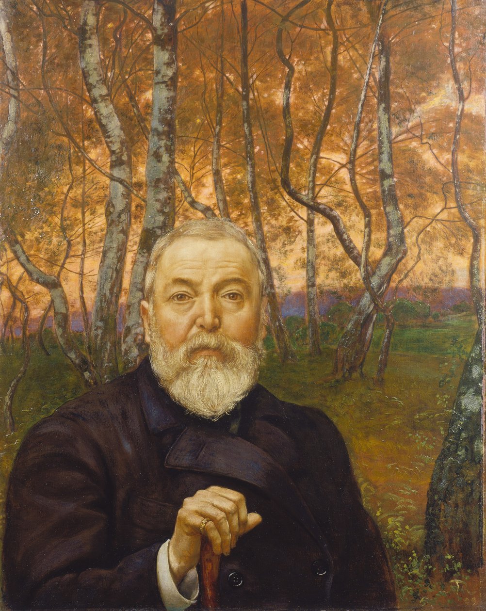 Zelfportret in een berkenbos door Hans Thoma