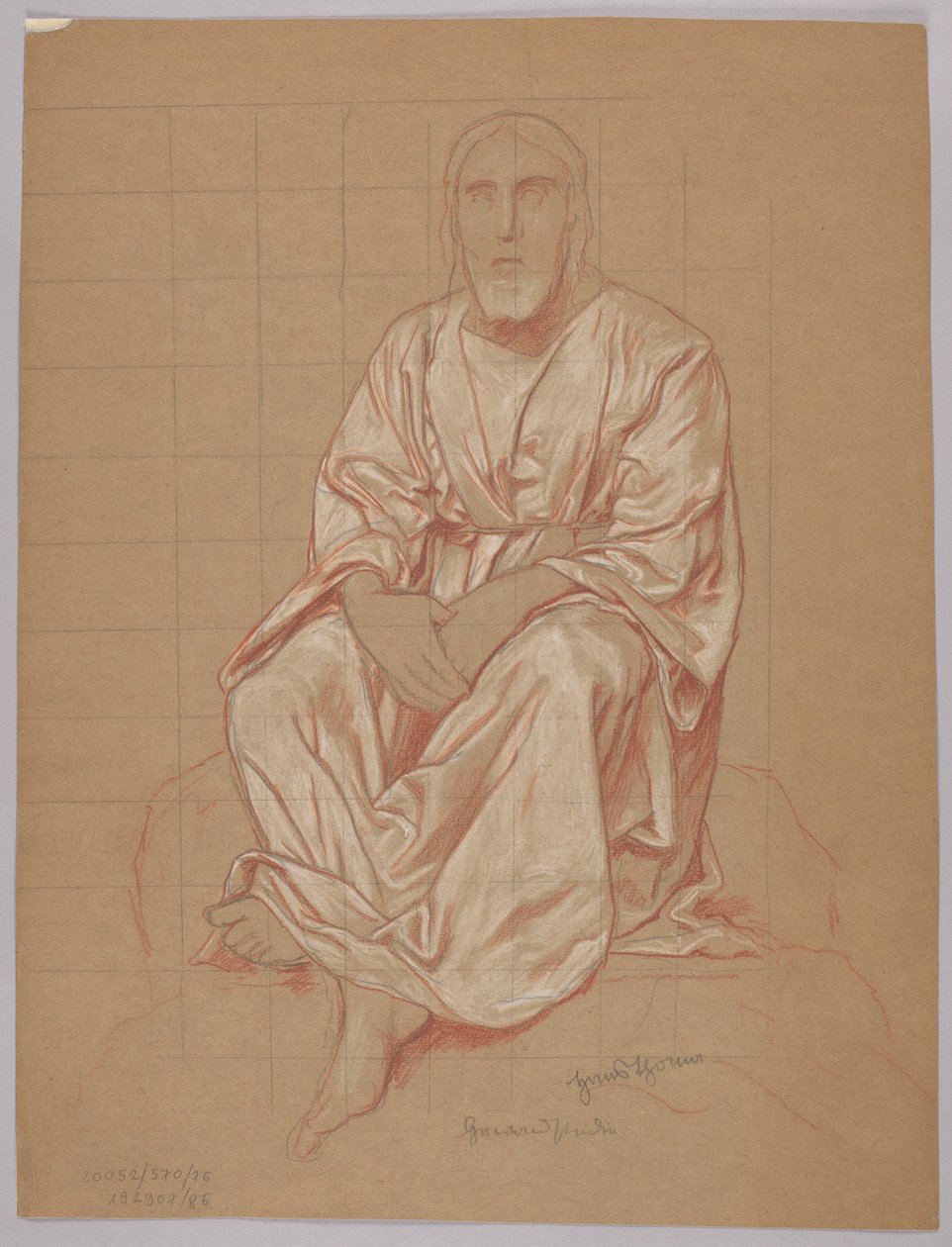 Zittende Christus, verso: herhaling van dezelfde figuur door Hans Thoma