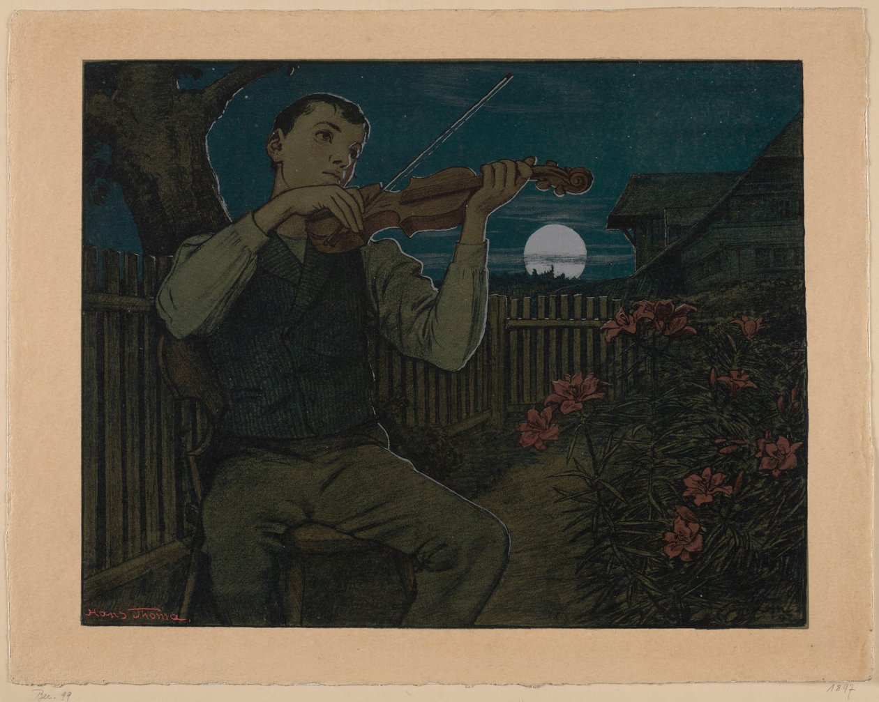 De violist in het maanlicht door Hans Thoma
