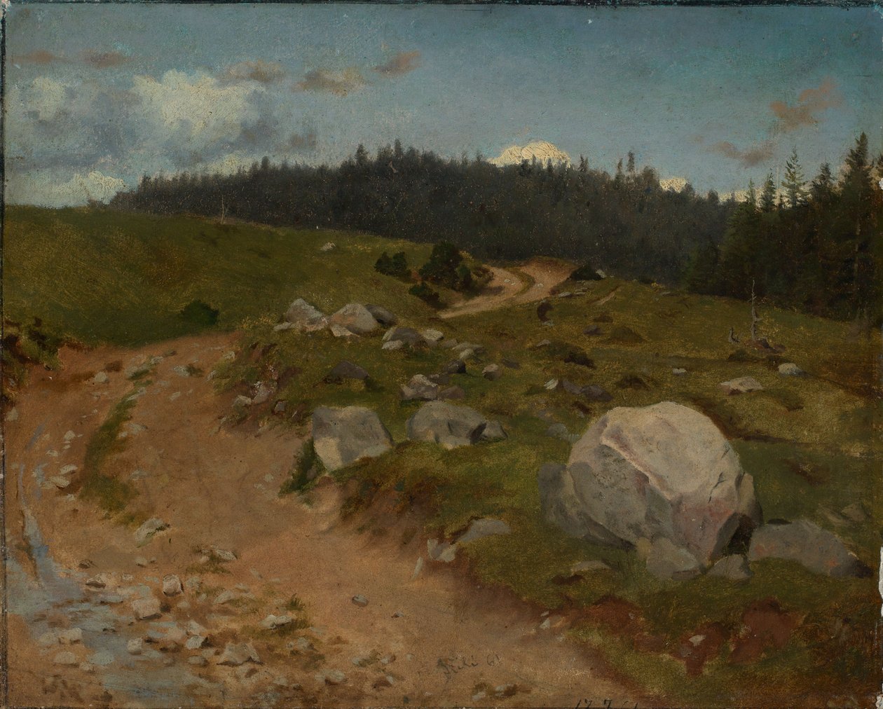 Rotsachtig pad aan de rand van het bos door Hans Thoma