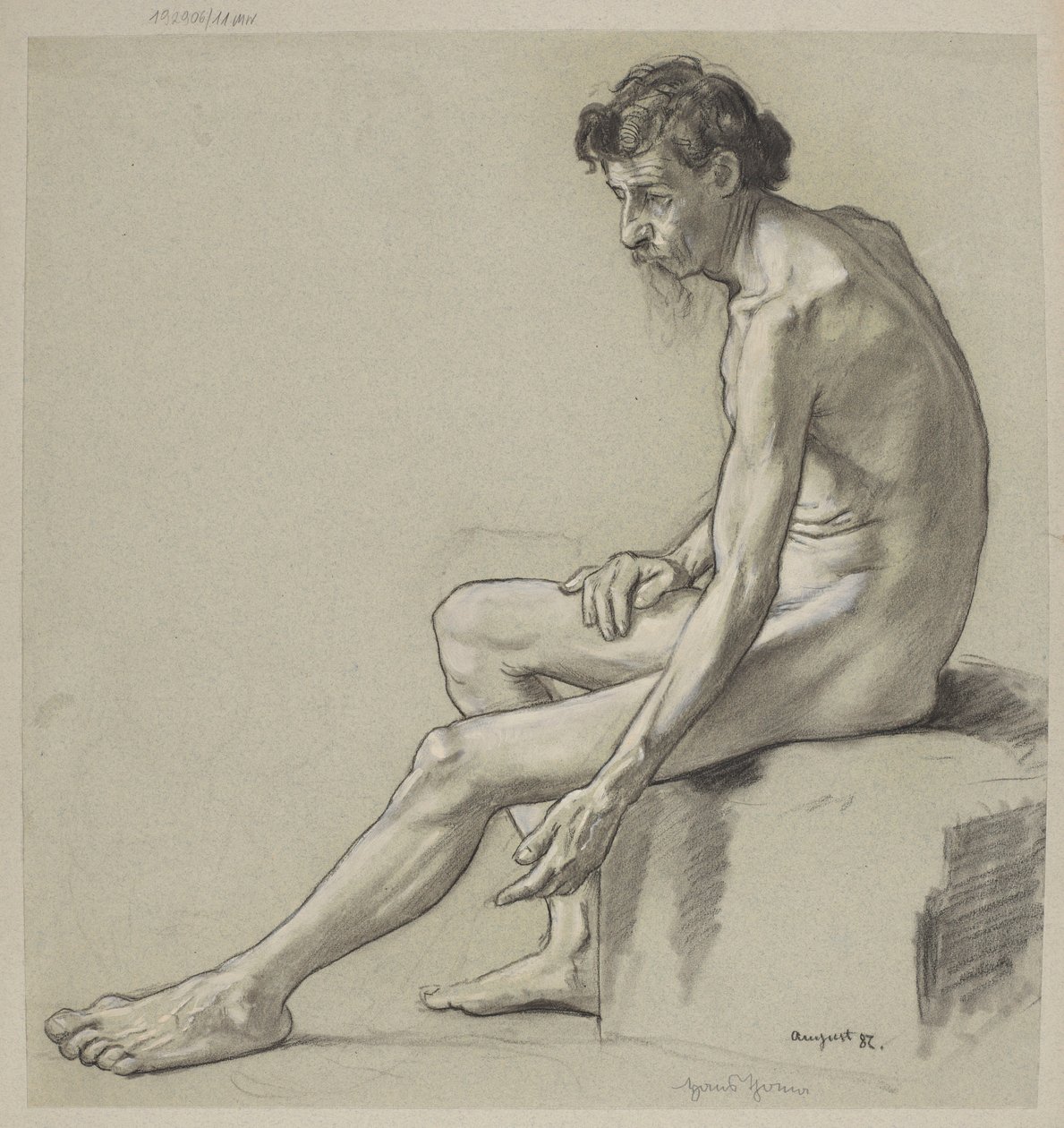 Studie naar het mannelijk naakt door Hans Thoma