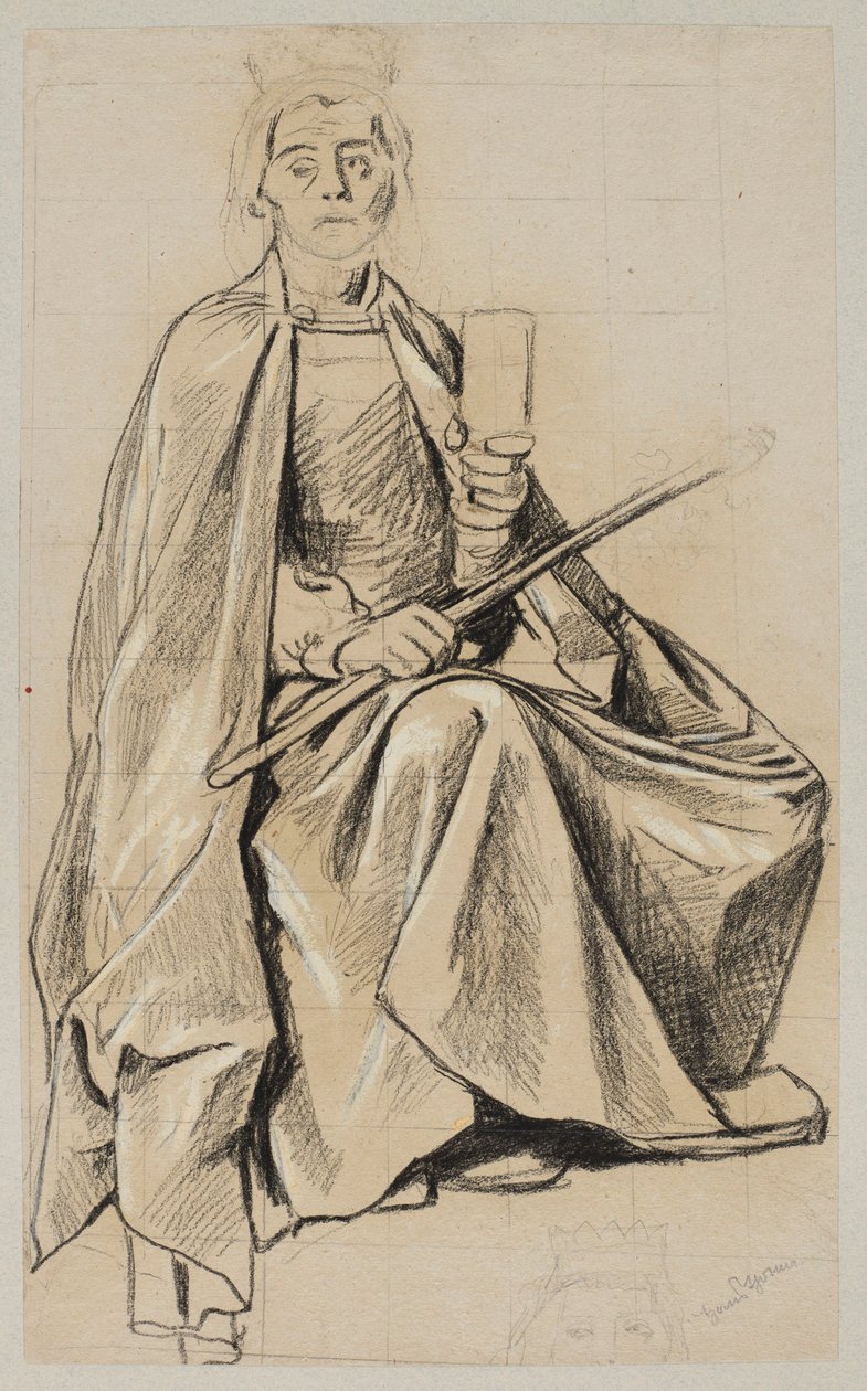 Studie voor de figuur van koning Gambrinus door Hans Thoma