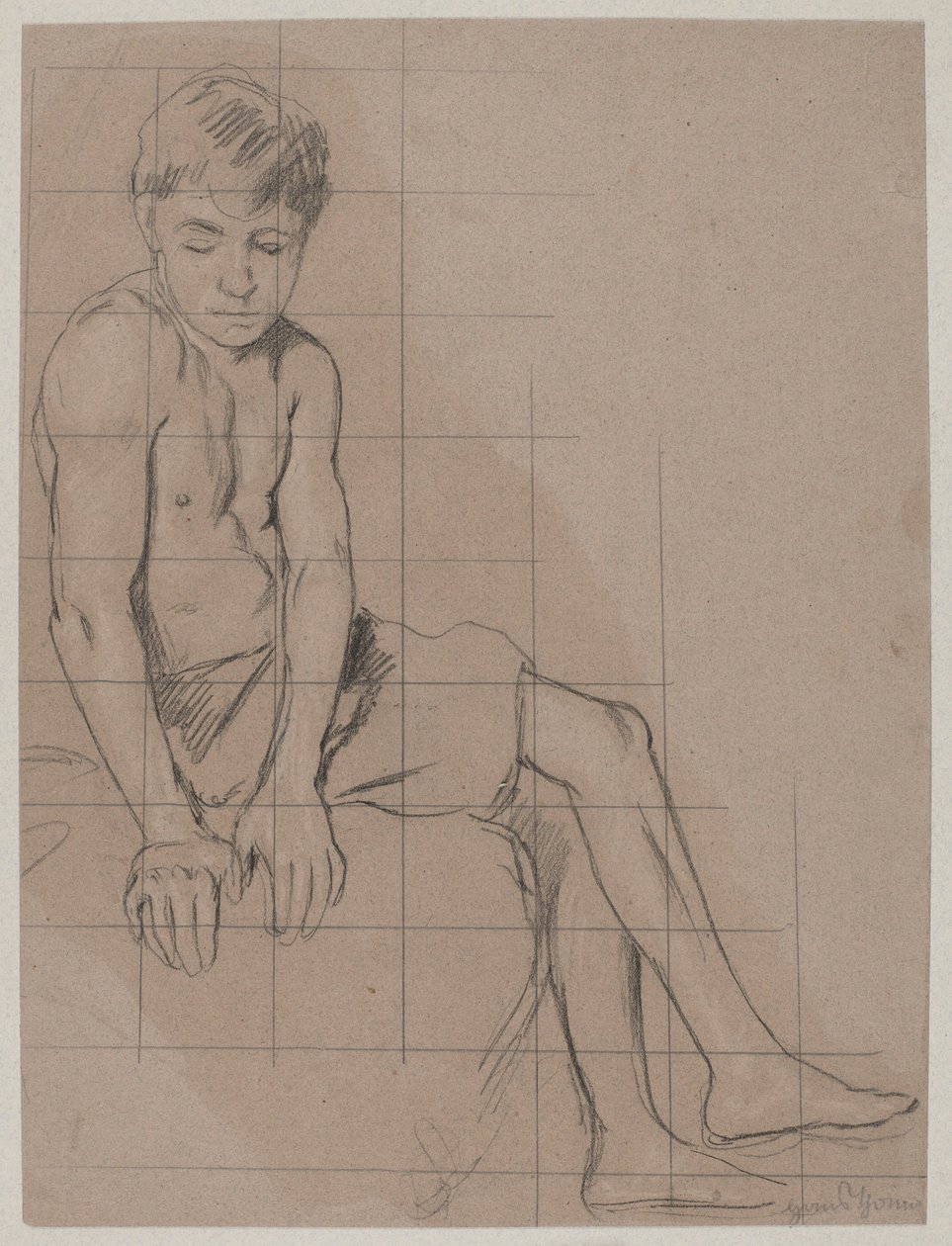 Studie van een zittende jongen door Hans Thoma