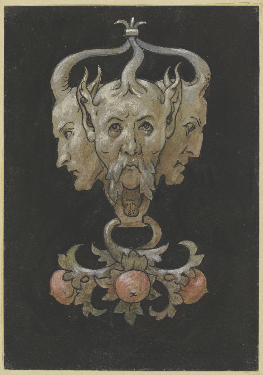 Drie satermaskers door Hans Thoma