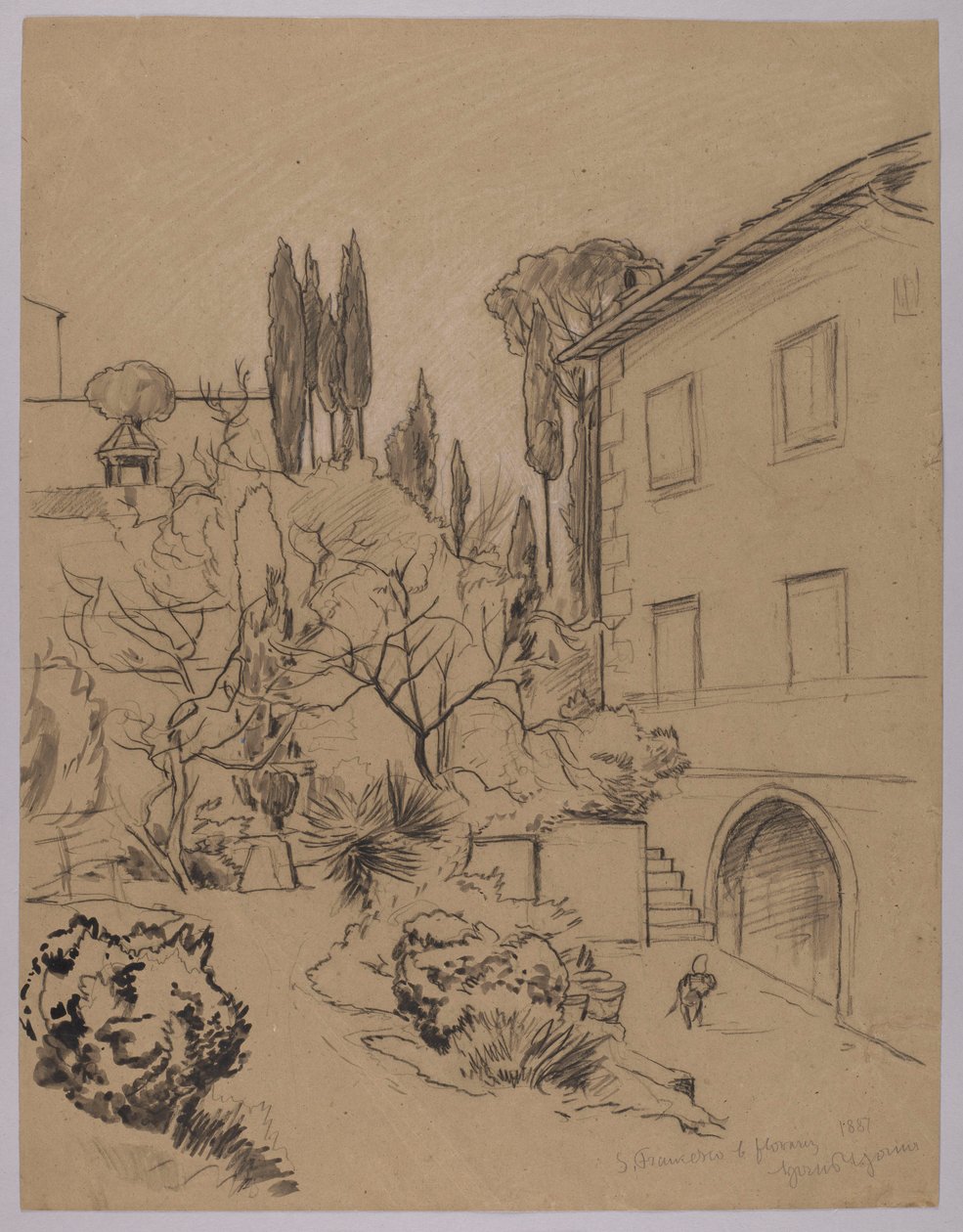 Uitzicht op het klooster van Sint-Franciscus in Florence door Hans Thoma