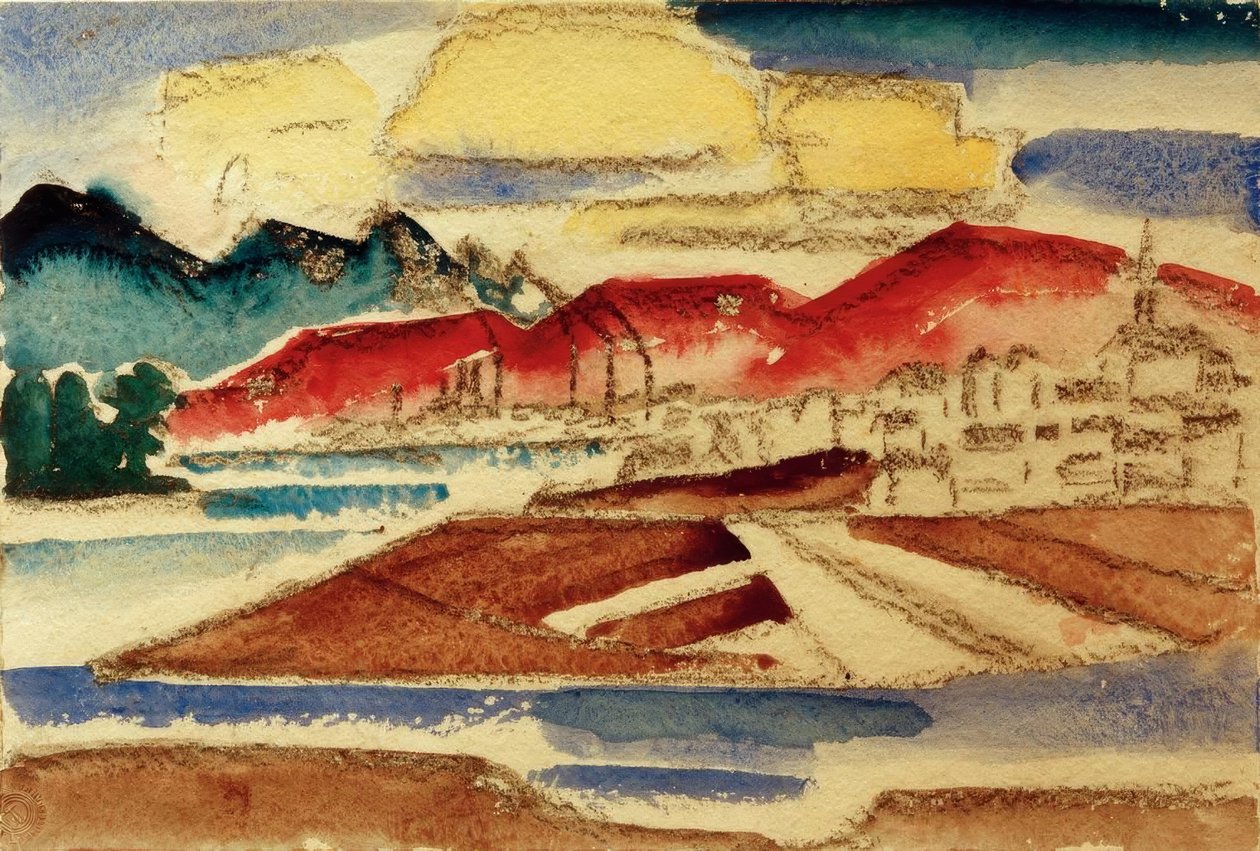 Landschap met Rode Bergen door Hans Thuar